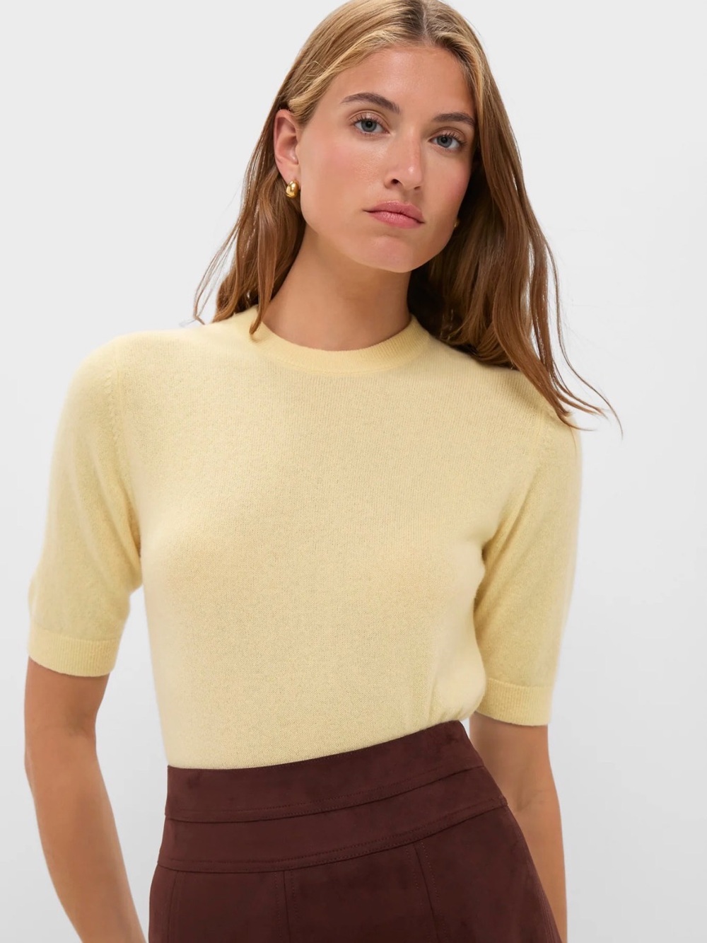 Tuckernuck Butter Yellow Cashmere Short Sleeve Crewneck 100% Cashmere M NWT